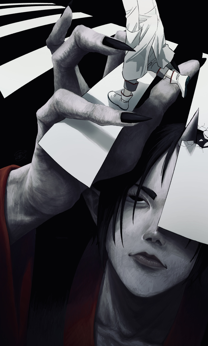 2boys, absurdres, black_hair, black_kimono, chinese_clothes, fuyuichigo_4602, hakutaku_(hoozuki_no_reitetsu), highres, hoozuki_(hoozuki_no_reitetsu), hoozuki_no_reitetsu, horns, japanese_clothes, kimono, looking_at_another, male_focus, multiple_boys, yaoi