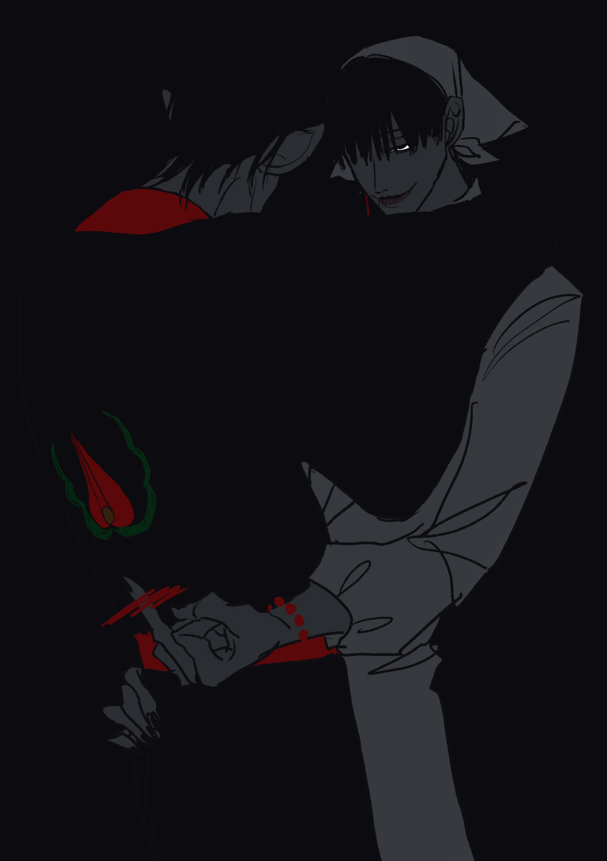 2boys, absurdres, black_hair, black_kimono, chinese_clothes, fuyuichigo_4602, hakutaku_(hoozuki_no_reitetsu), highres