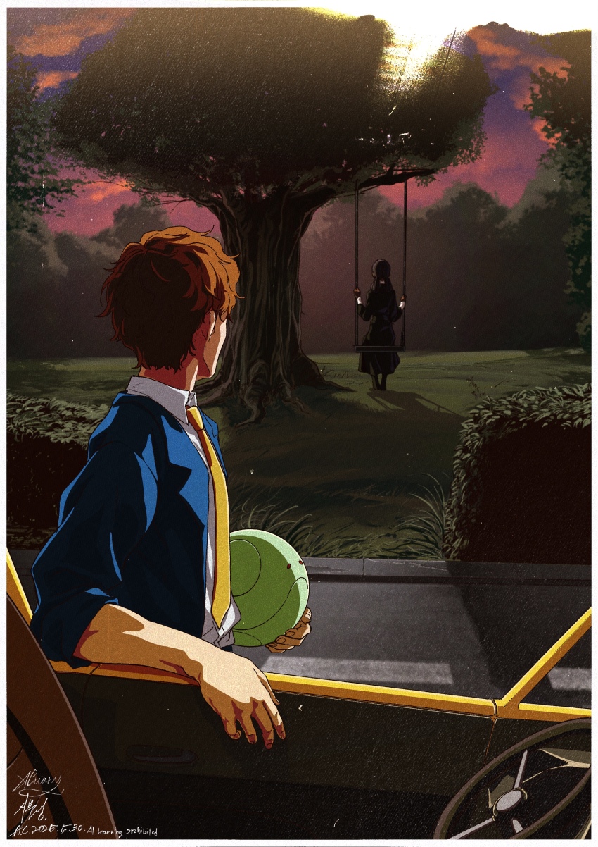 1boy, 1girl, absurdres, amuro_ray, black_dress, black_hair, blue_jacket, border