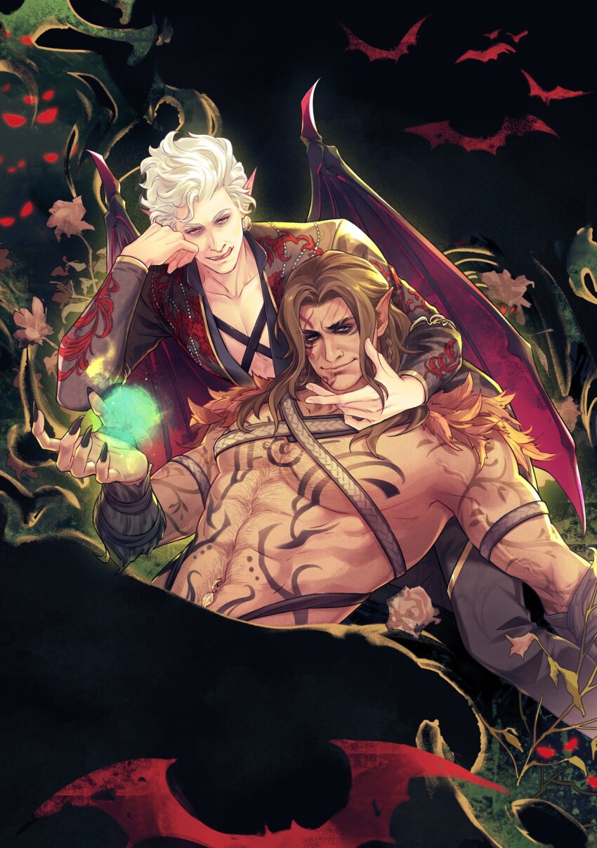 2boys, asahi_(baiyameng), astarion, baldur's_gate, baldur's_gate_3, brown_hair, dungeons_&amp;_dragons, fingernails