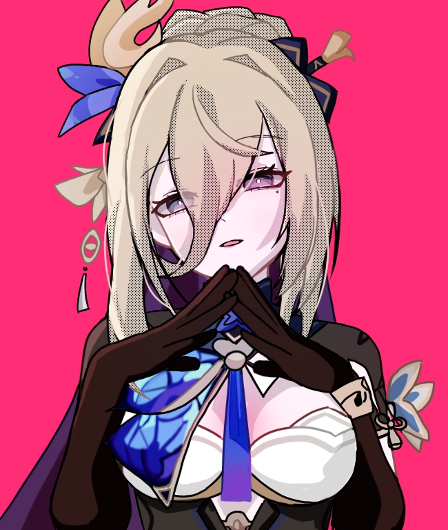 1girl, aponia_(butterfly_dreams), aponia, black_dress, black_gloves, blonde_hair, breasts, commentary