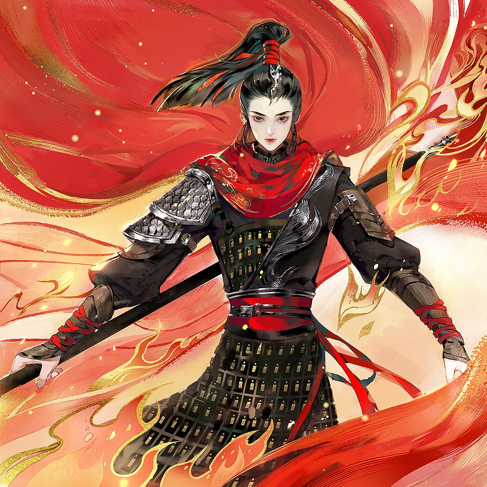 1boy, armor, black_hair, black_shirt, blunt_ends, bracer, breastplate, cape