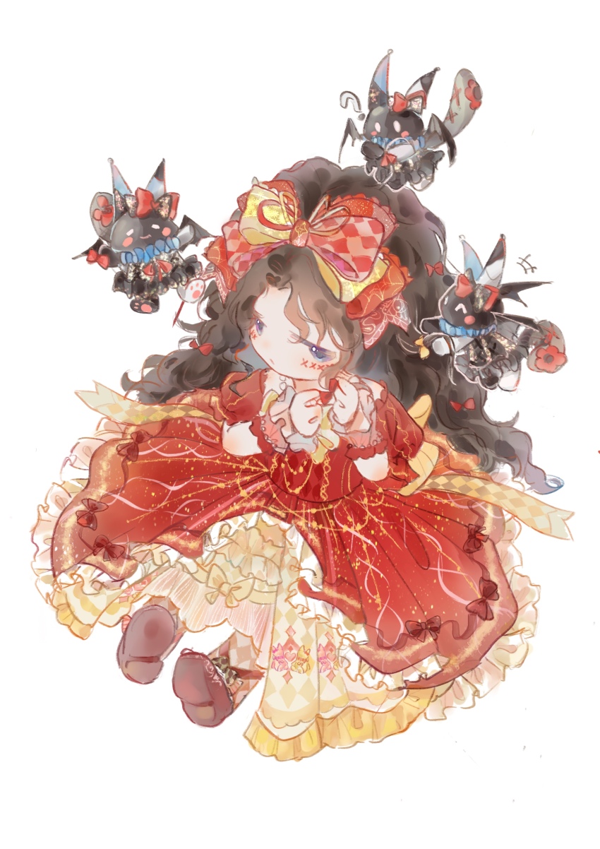 1girl, absurdres, argyle_bow, argyle_clothes, argyle_dress, argyle_pantyhose, azi_butaizi, back_bow