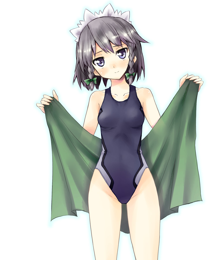 1girl, bare_shoulders, blue_eyes, blush, collarbone, competition_swimsuit, female_focus, groin
