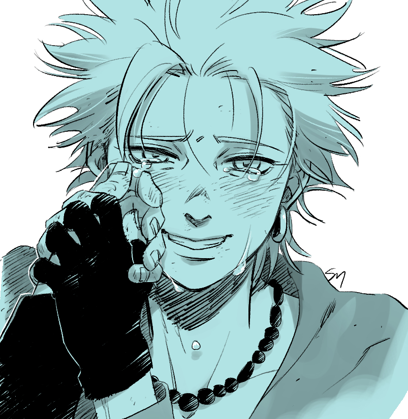 2boys, bead_necklace, beads, blush, camus_(dq11), collarbone, commentary_request, couple