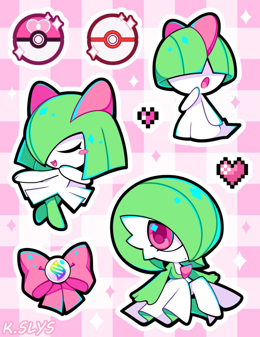 artist_name, bob_cut, bowl_cut, closed_eyes, colored_skin, dress, evolutionary_line, gardevoir