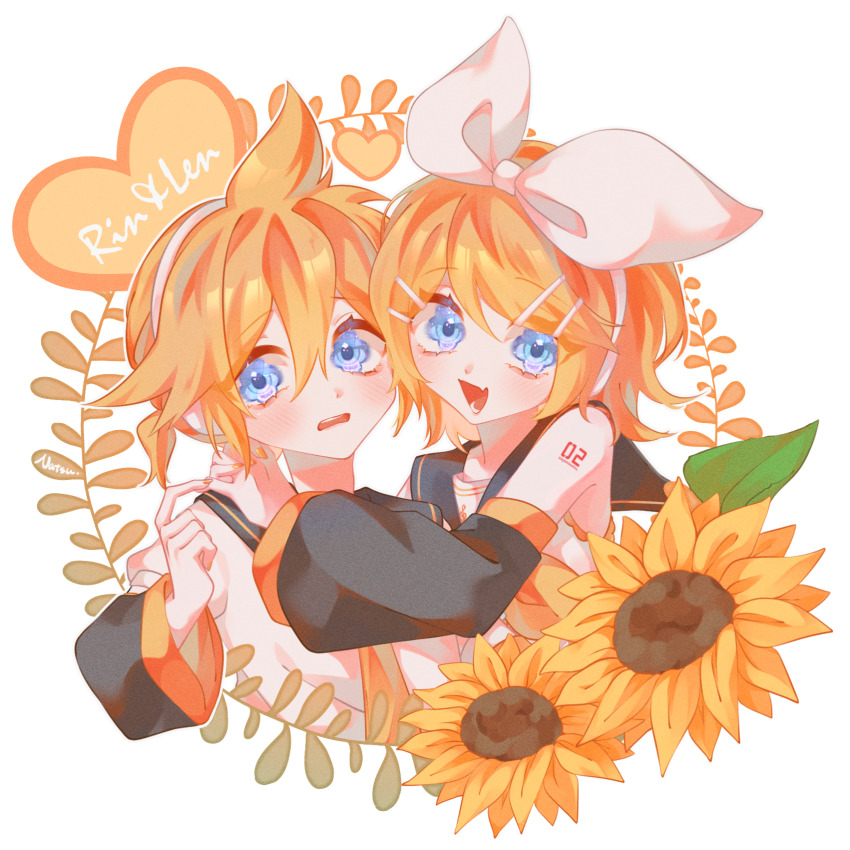 1boy, 1girl, :d, arms_around_neck, bare_shoulders, black_sailor_collar, black_sleeves, blonde_hair