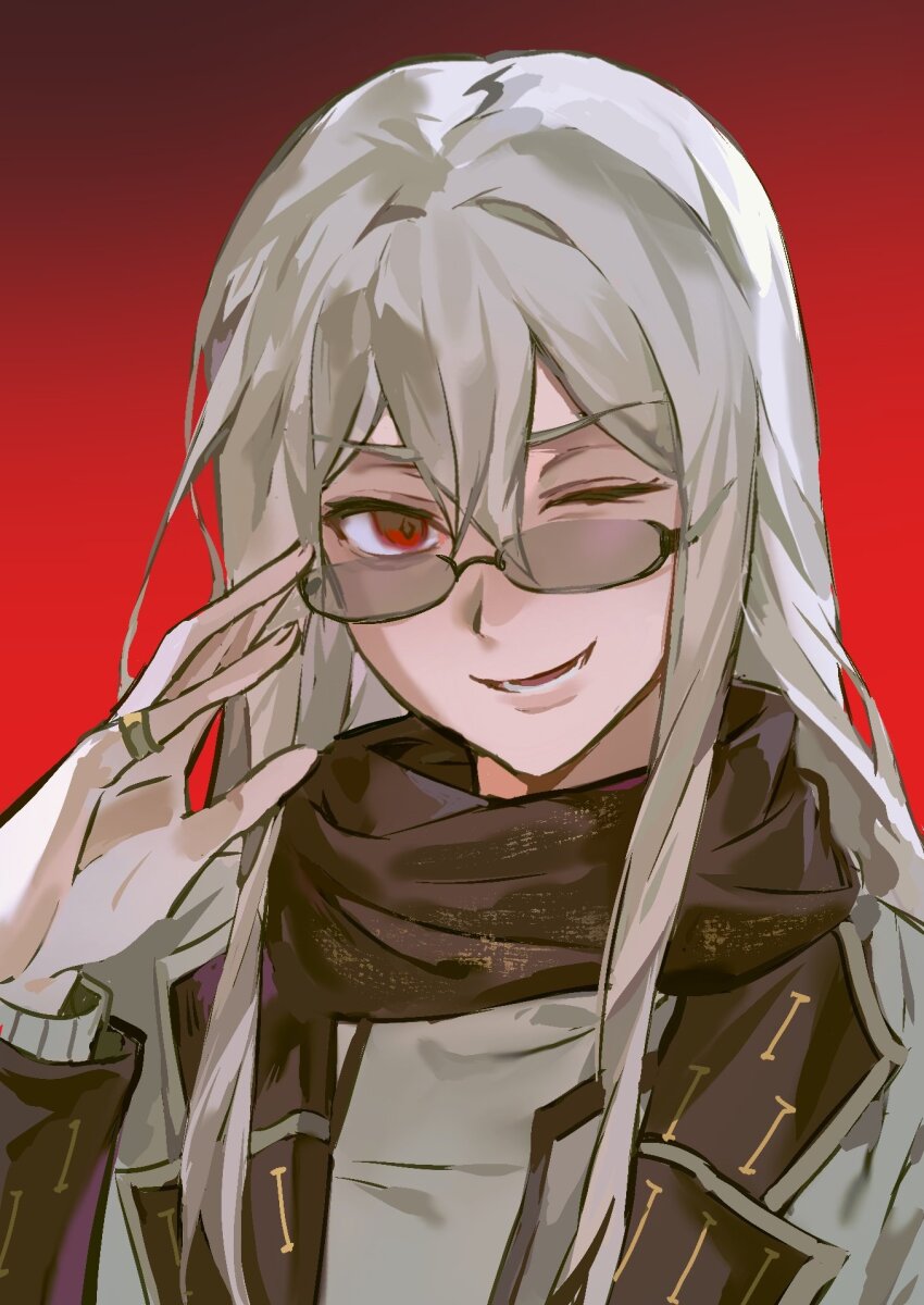 1boy, :d, black_scarf, commentary_request, glasses, hair_between_eyes, highres, ichinose_kazuma