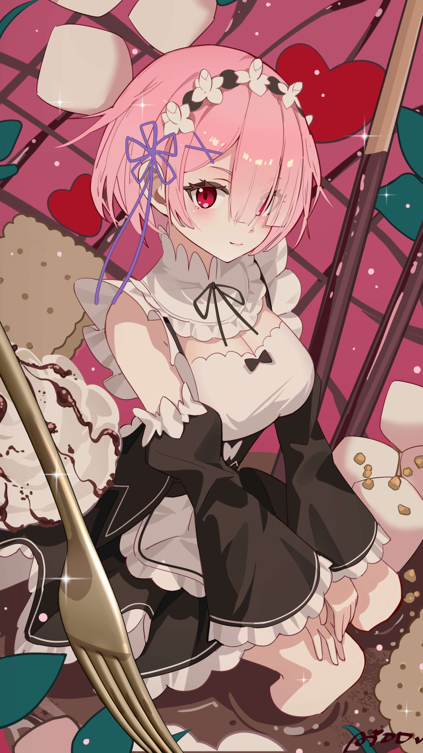 1girl, absurdres, ai_dongdong, alternate_breast_size_(larger), black_dress, breasts, cleavage, closed_mouth