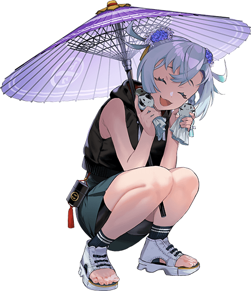 1girl, black_shirt, blue_hair, braid, closed_eyes, grey_skirt, hooded_shirt, hoshiakari_(c2_kikan)