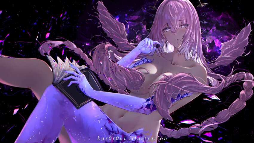 1girl, absurdres, bare_shoulders, braid, breasts, cleavage, collarbone, completely_nude