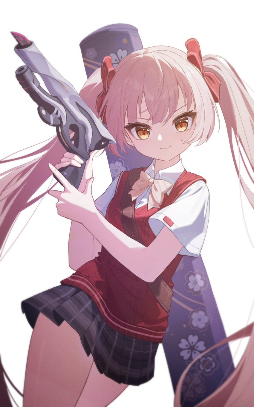 1girl, blunt_bangs, chiyo_akira, gun, handgun, heaven_burns_red, highres, holding