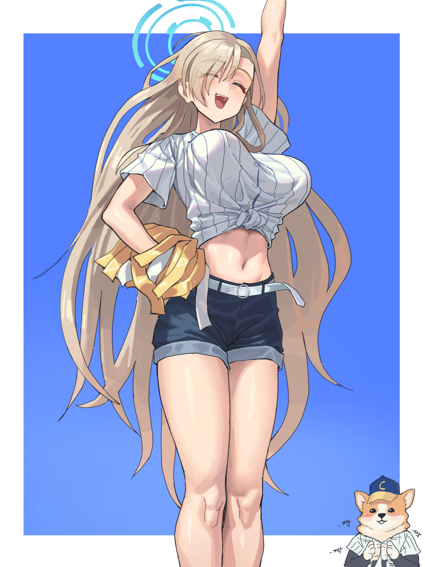 1boy, 1girl, absurdres, arm_up, asuna_(blue_archive), blonde_hair, blue_archive, blue_hat