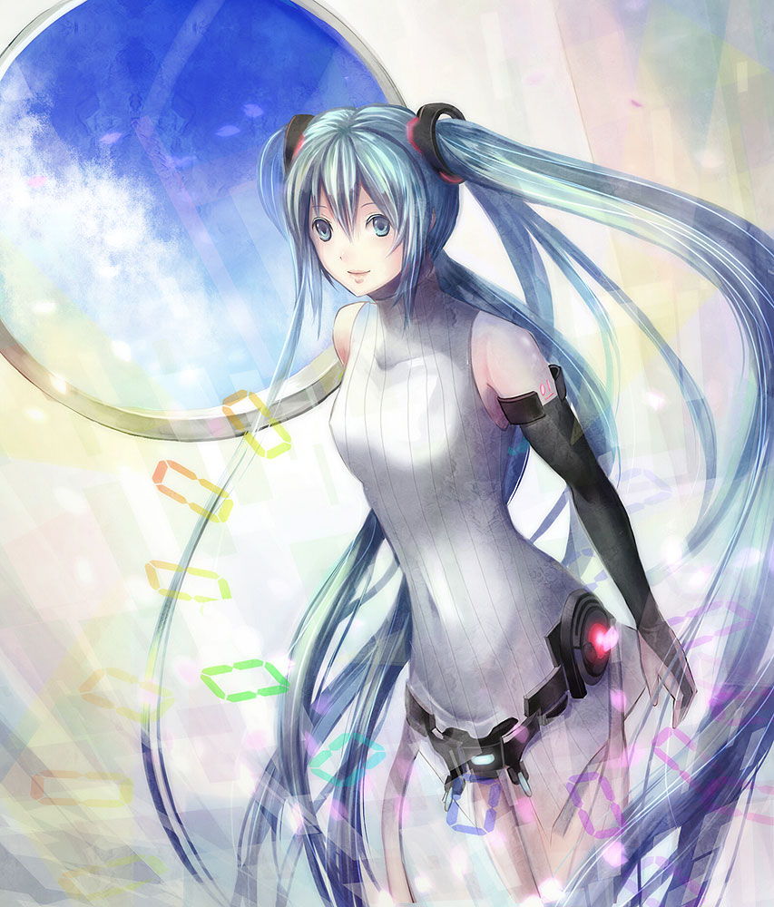 1girl, aqua_eyes, aqua_hair, belt, blue_eyes, blue_hair, bodysuit, bridal_gauntlets