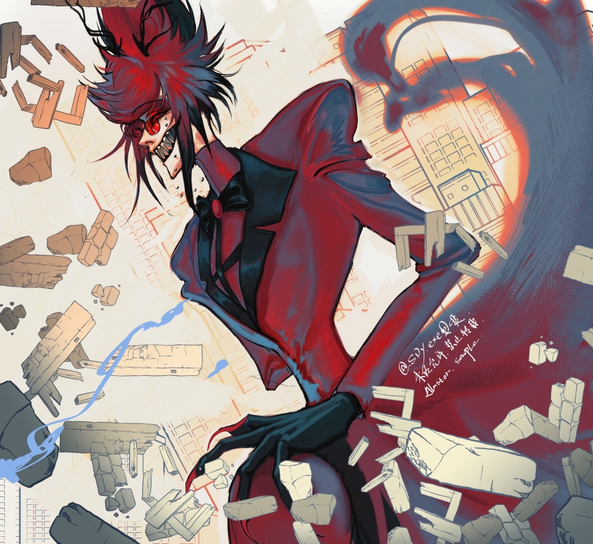 1boy, absurdres, alastor_(hazbin_hotel), antlers, deer_antlers, deer_boy, demon_boy, escape932