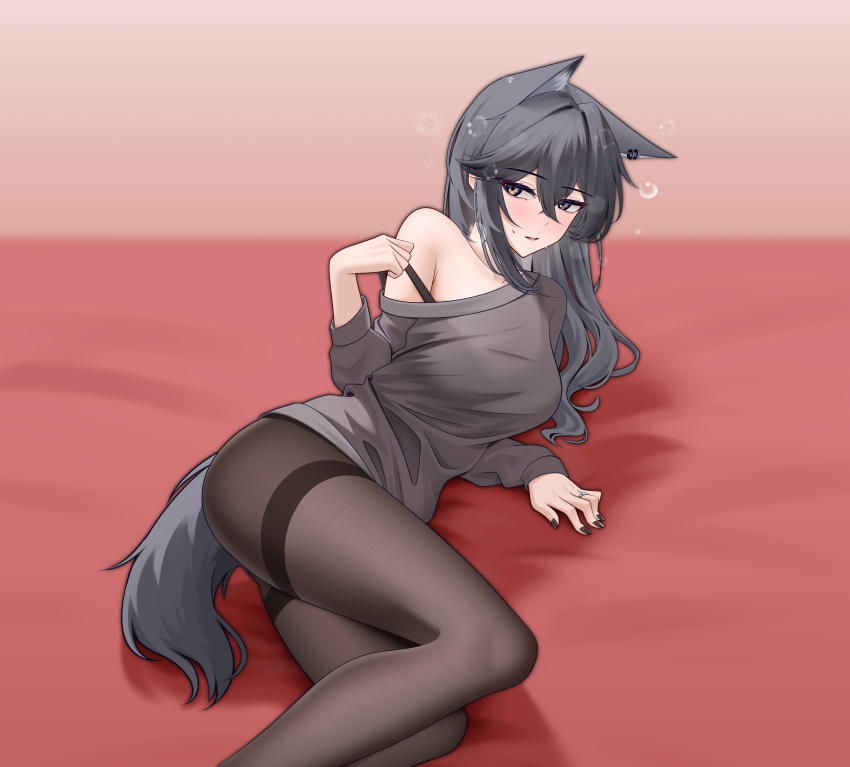 1girl, absurdres, alter_kamerade, alternate_costume, animal_ears, arknights, ass, bare_shoulders