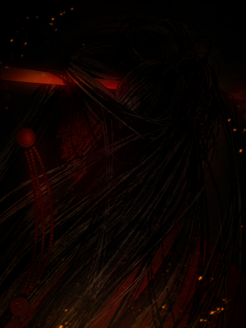 1girl, absurdres, beads, black_background, glowing, headpiece, highres, jinhongi