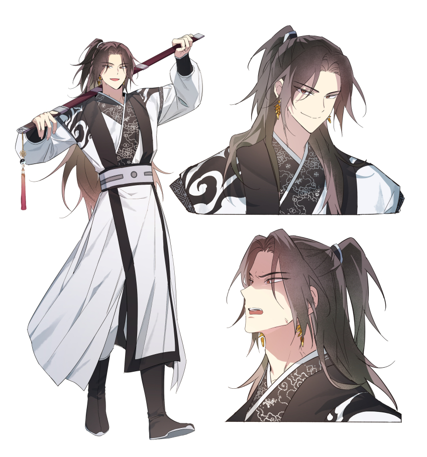 1boy, absurdres, adam's_apple, angry, black_boots, boots, brown_eyes, brown_hair