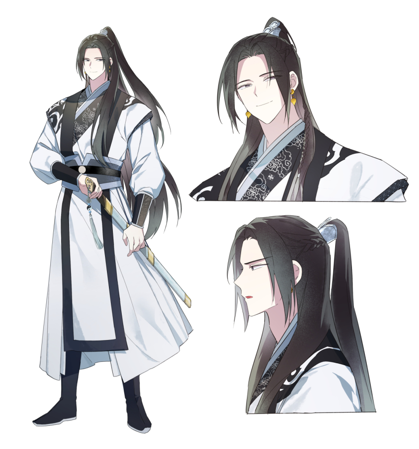 1boy, baek_eon, black_boots, boots, braid, brown_eyes, brown_hair, chinese_clothes