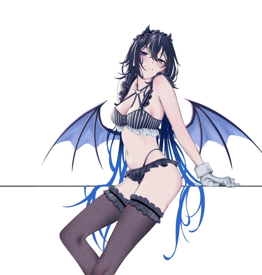 1girl, armpit_crease, black_bra, black_panties, bra, breasts, chest_harness, cleavage