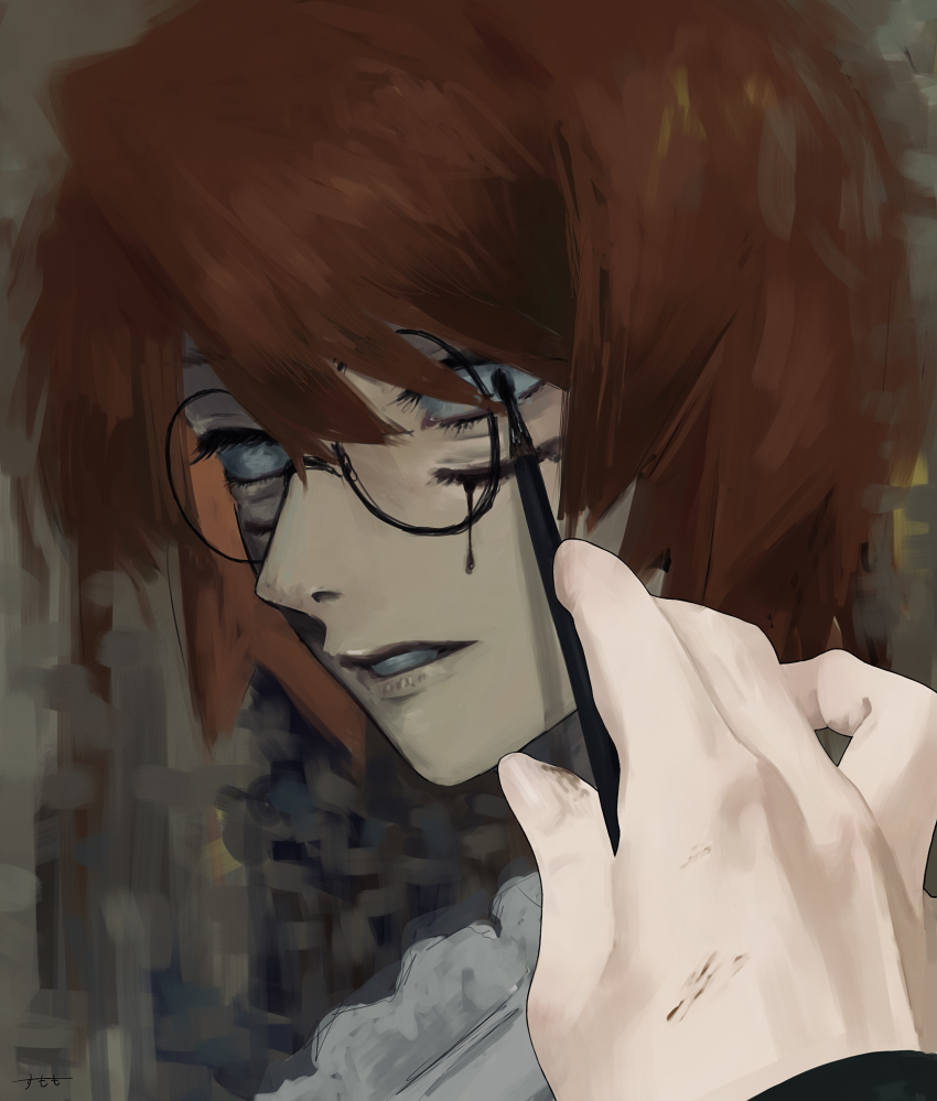 2boys, absurdres, black_eyes, blca2s01111, brown_hair, extra_eyes, glasses, highres