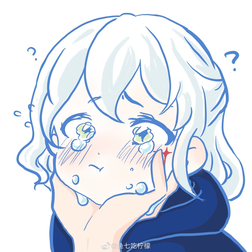 1boy, :t, ?, blue_robe, blush, chinese_commentary, closed_mouth, commentary_request