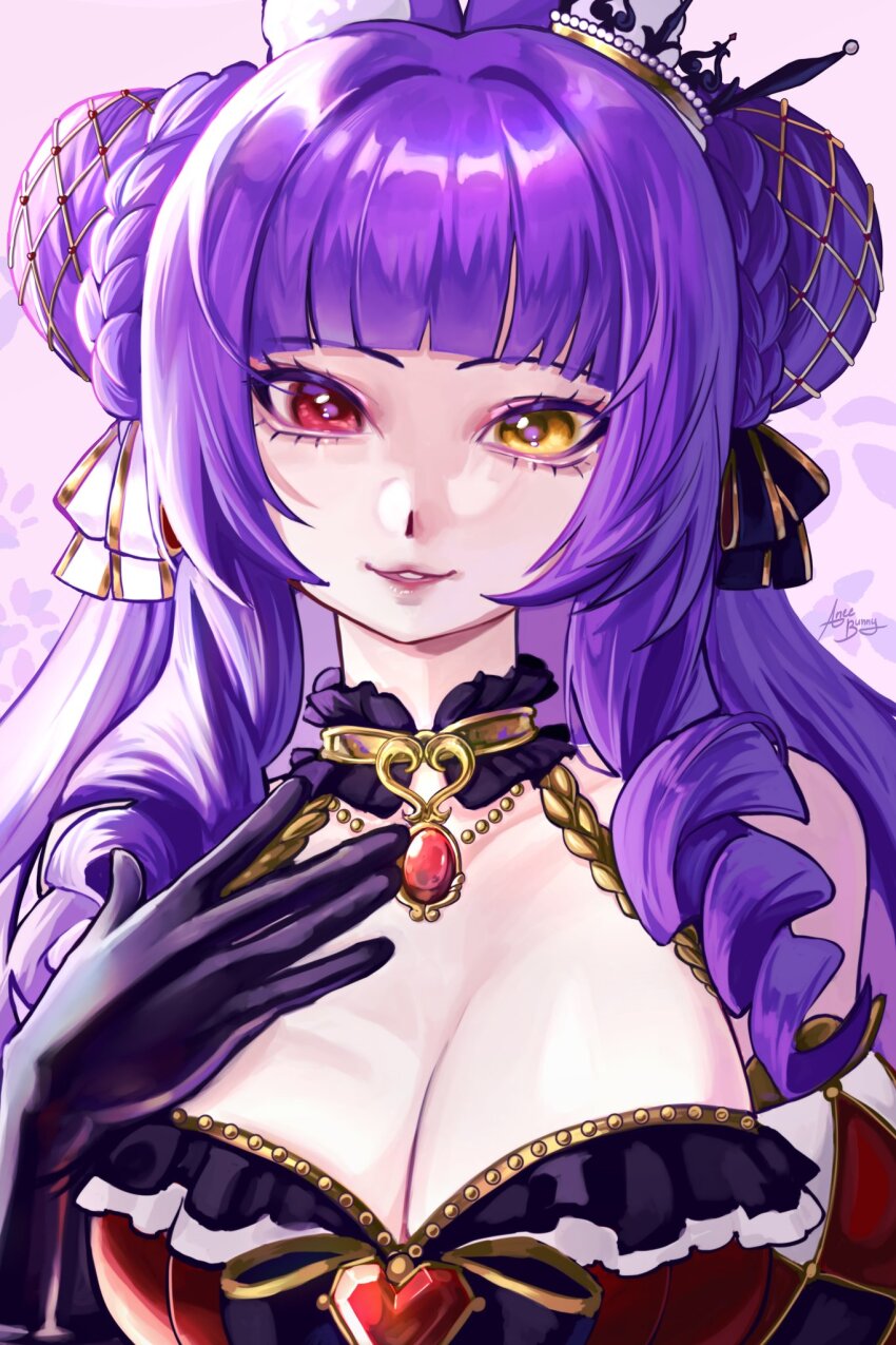 1girl, animal_ear_fluff, animal_ears, bare_shoulders, black_gloves, breasts, buck_teeth, choker