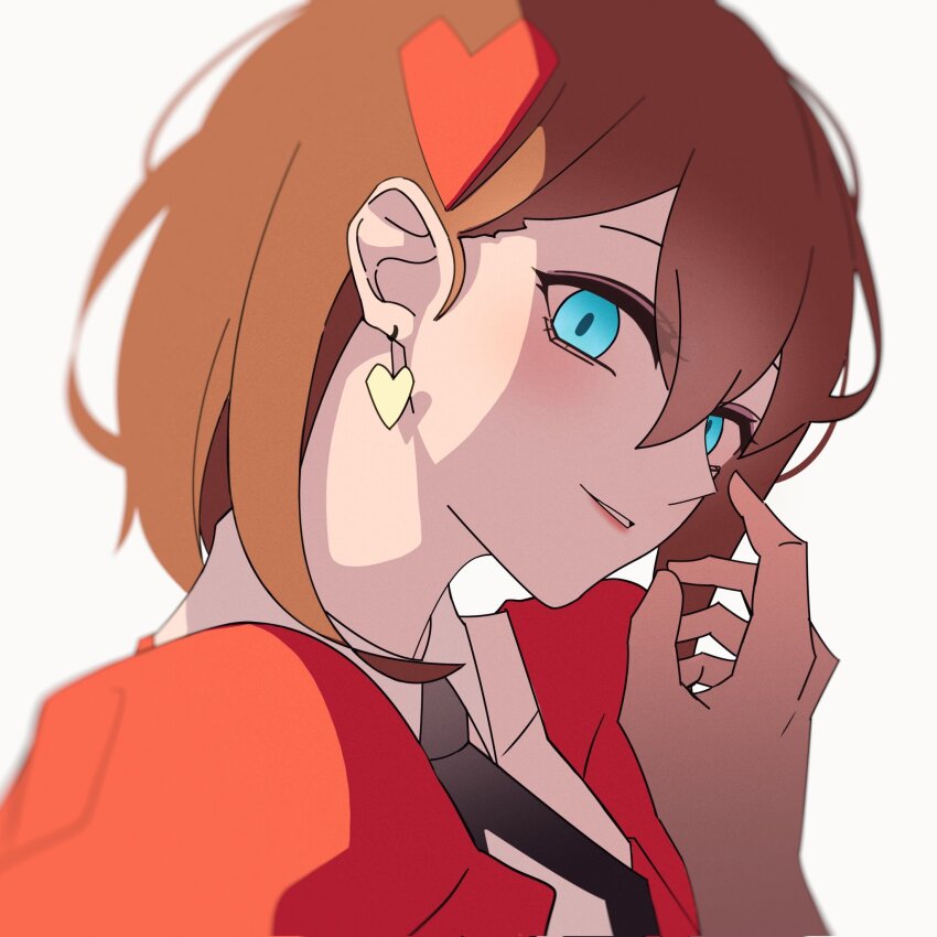 1girl, ado_(utaite), black_necktie, blue_eyes, brown_hair, cacao_(chocolat_cadabra), chocolat_cadabra_(ado), earrings