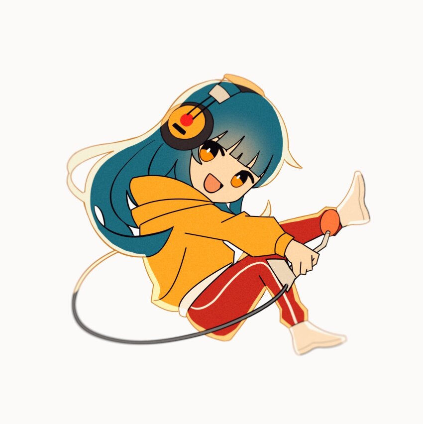 1girl, ado_(utaite), all_night_radio, blue_hair, cable, commentary_request, headphones, highres