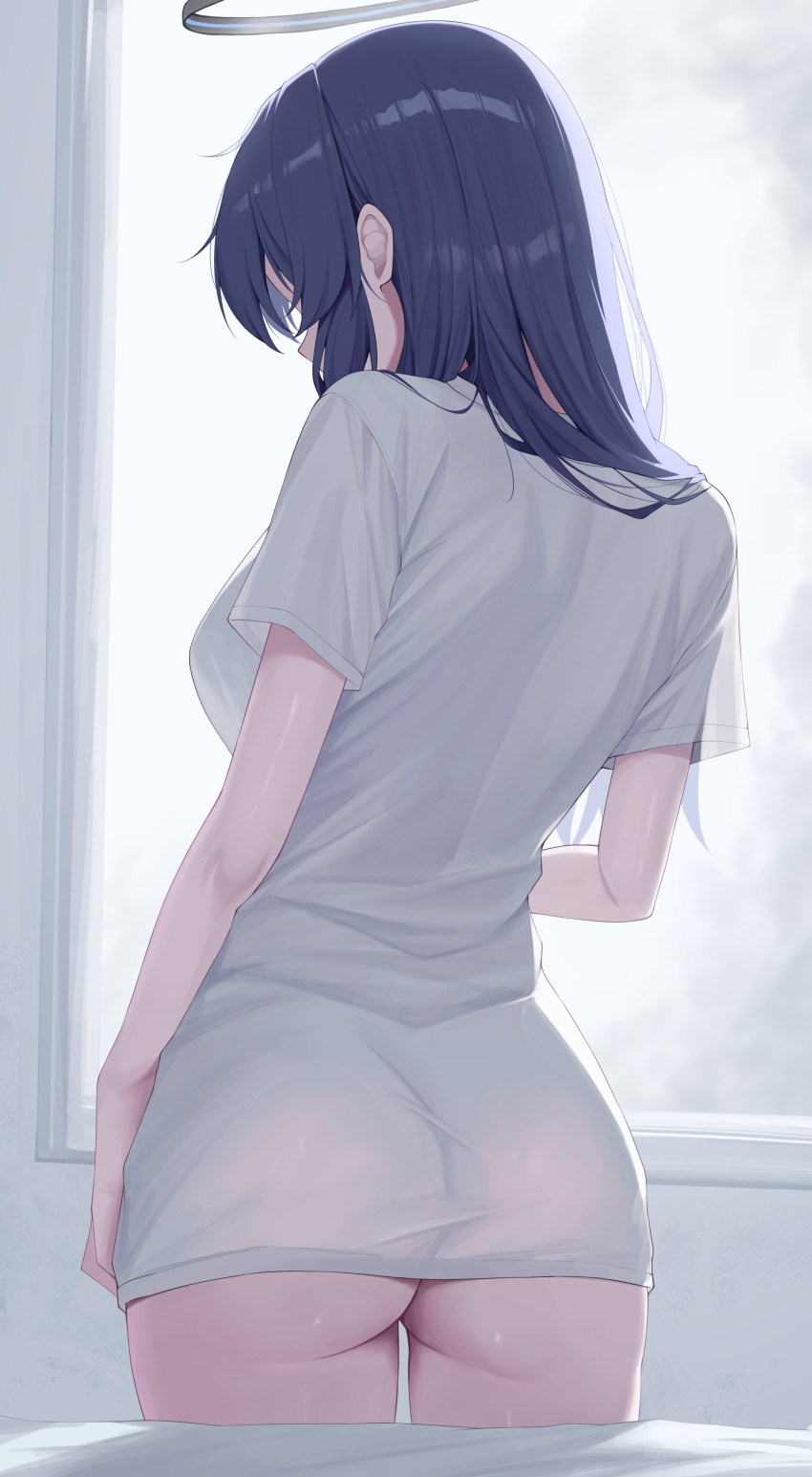 1girl, absurdres, ass, blue_archive, breasts, cowboy_shot, facing_away, from_behind