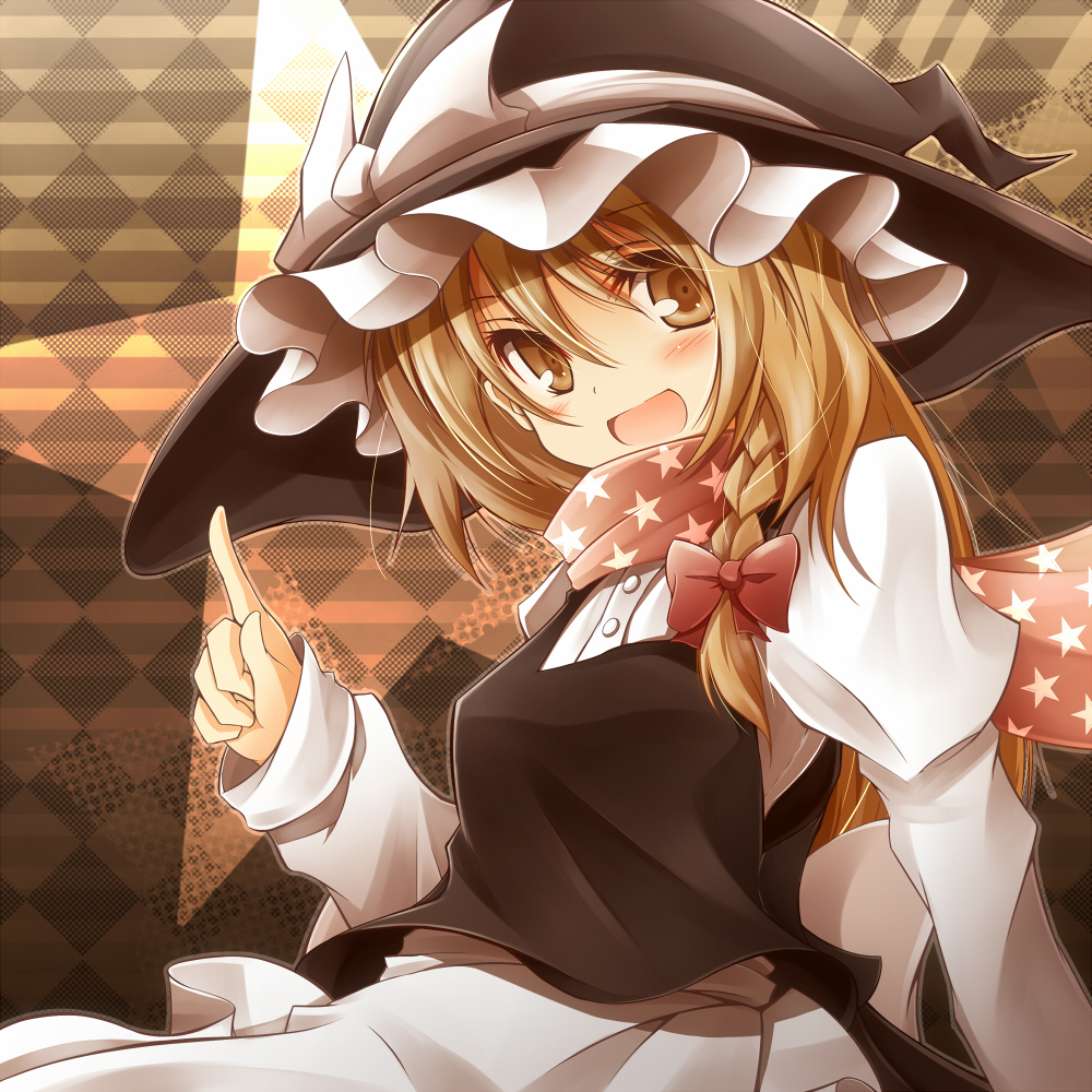 1girl, blonde_hair, bow, braid, brown_eyes, checkered_background, female_focus, hair_bow