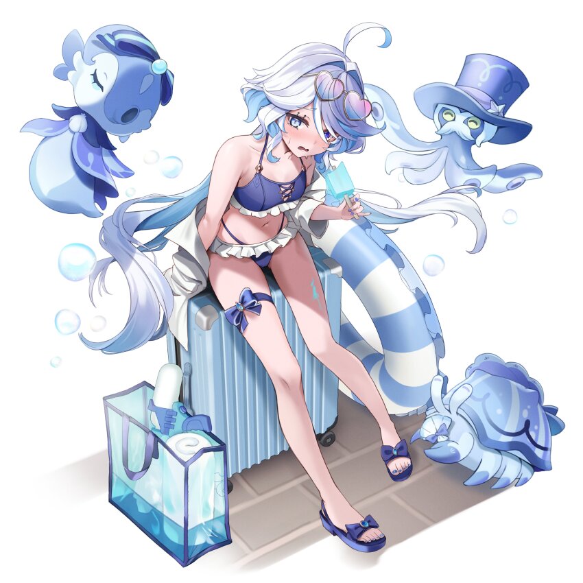 1girl, absurdres, alternate_costume, bag, bikini, blue_bikini, blue_eyes, blue_hair