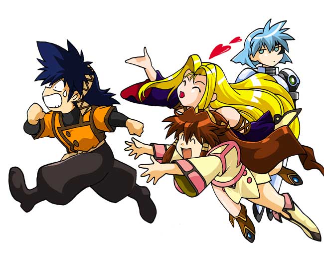 00s, 3girls, :d, ^_^, blonde_hair, blue_eyes, blue_hair, bodysuit