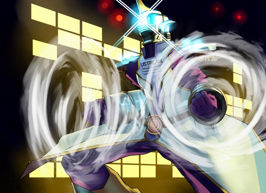 10s, 1boy, armor, boots, epaulettes, glowing, helmet, keith_goodman, male_focus, power_armor, power_suit, sdzo, sky_high_(tiger_&amp;_bunny), solo, superhero_costume, tiger_&amp;_bunny