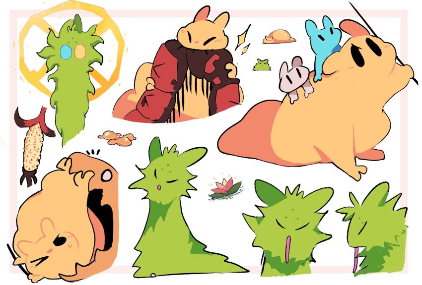 >_o, black_eyes, blue_eyes, blue_fur, bug, caramel_lizard_(rain_world), centipede, centipede_(rain_world)