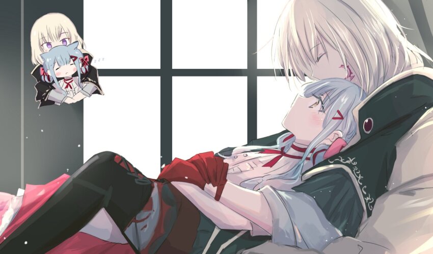 2girls, 55ddee, animal_ears, aver_(yumenokessho), bang_dream!, bang_dream!_it's_mygo!!!!!, black_coat, black_pantyhose