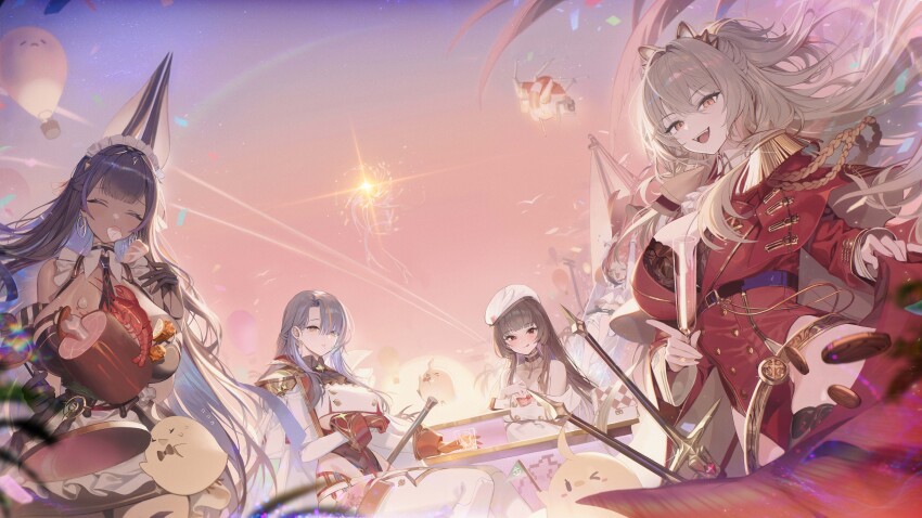 5girls, absurdres, aiguillette, aircraft, azur_lane, bare_shoulders, black_bra, black_hair