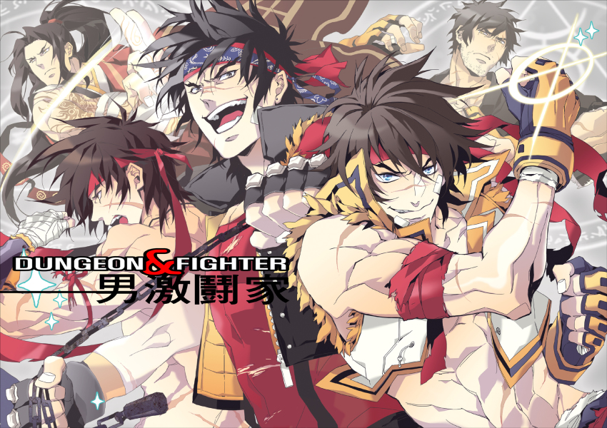 00s, bandana, belt, brown_hair, brown_theme, chain, dougi, dungeon_and_fighter