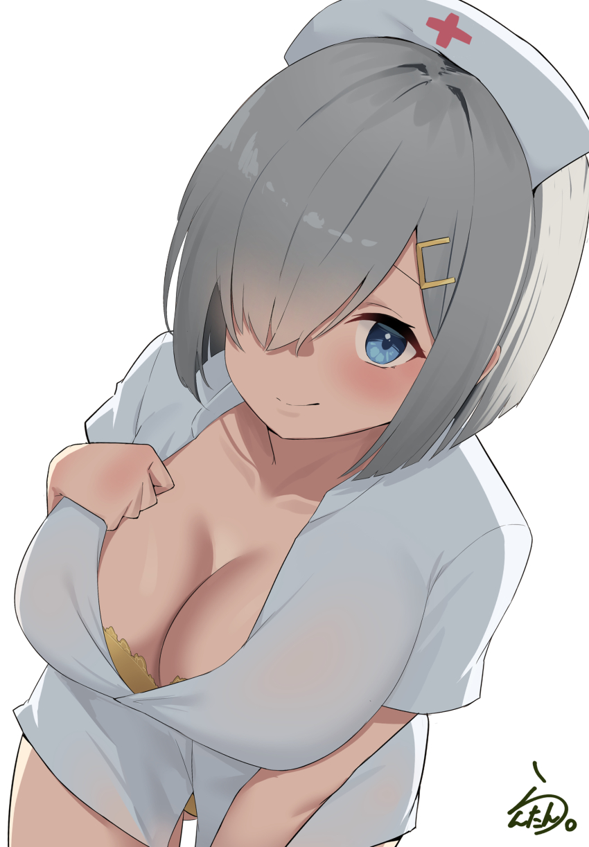 1girl, absurdres, alternate_costume, blue_eyes, blush, bra, breasts, cleavage