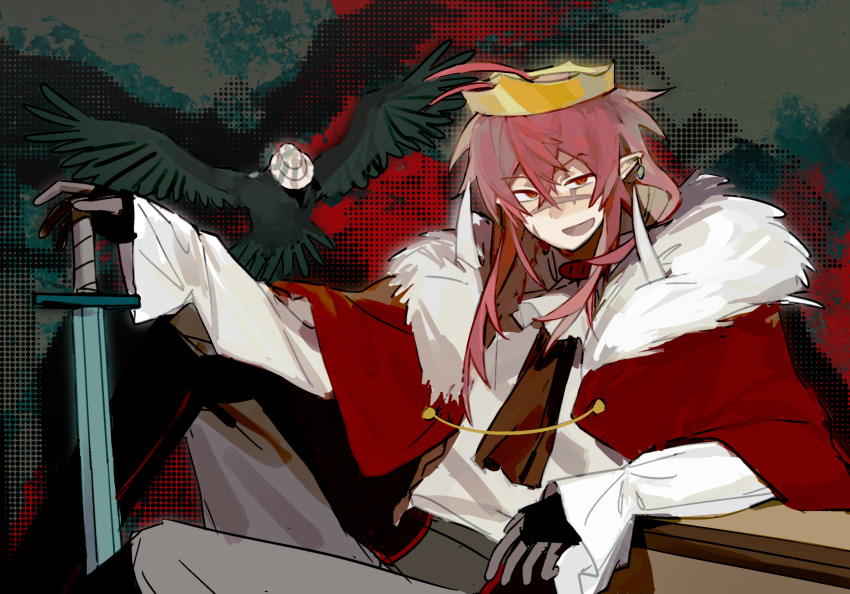 1boy, ahoge, animification, ascot, bird, bishounen, cape, chinese_commentary