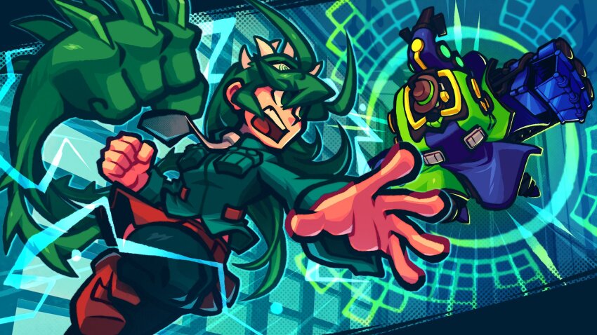 1boy, 1girl, big_band, breasts, cosplay, cyborg, dark-skinned_female, dark_skin