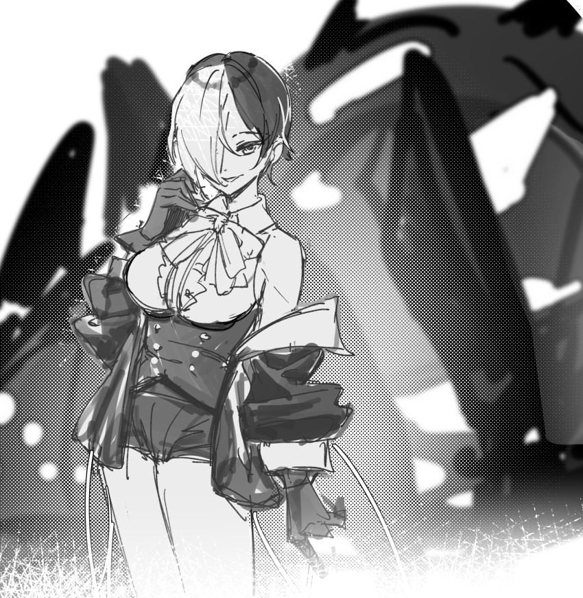 1girl, breasts, hair_over_one_eye, highres, ishura, large_breasts, nihilo_the_vortical_stampede, smile