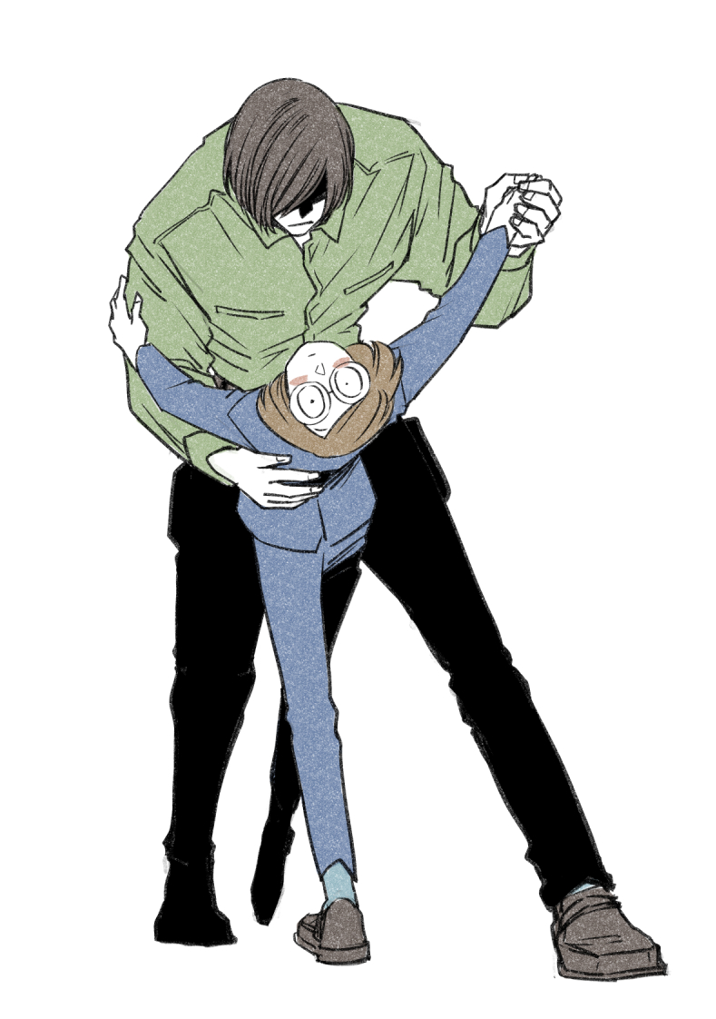 2boys, aged_down, axe_luther, brown_hair, commentary_request, dancing, dream_luther, dual_persona