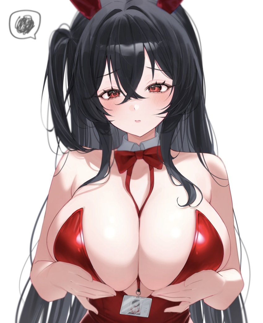 1girl, absurdres, animal_ear_hairband, animal_ears, azur_lane, bare_arms, bare_shoulders, between_breasts