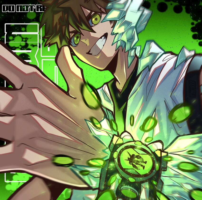1boy, absurdres, ben_10, ben_tennyson, brown_hair, commentary, crystal_skin, diamondhead