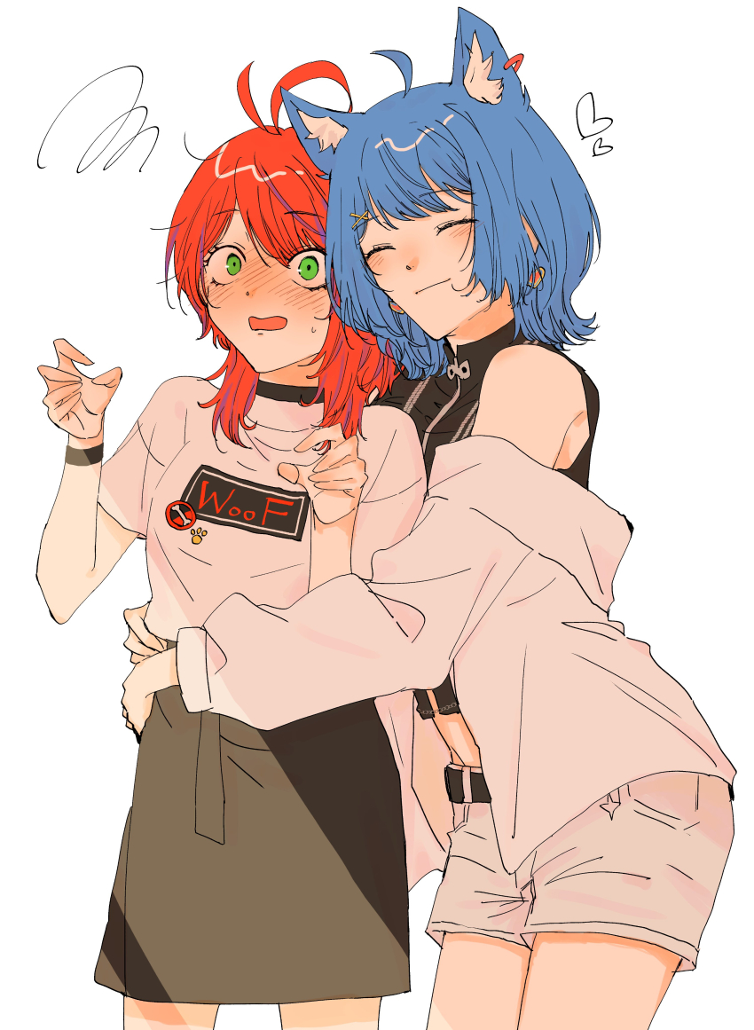 2girls, absurdres, ahoge, akane_canna, akane_canna_(2nd_costume), amaotome, animal_ear_fluff, animal_ear_piercing