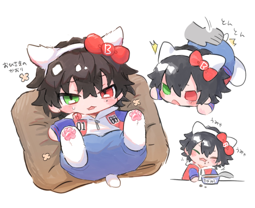 1boy, :3, :o, ^^^, all_fours, animal_ears, animal_hands, badge