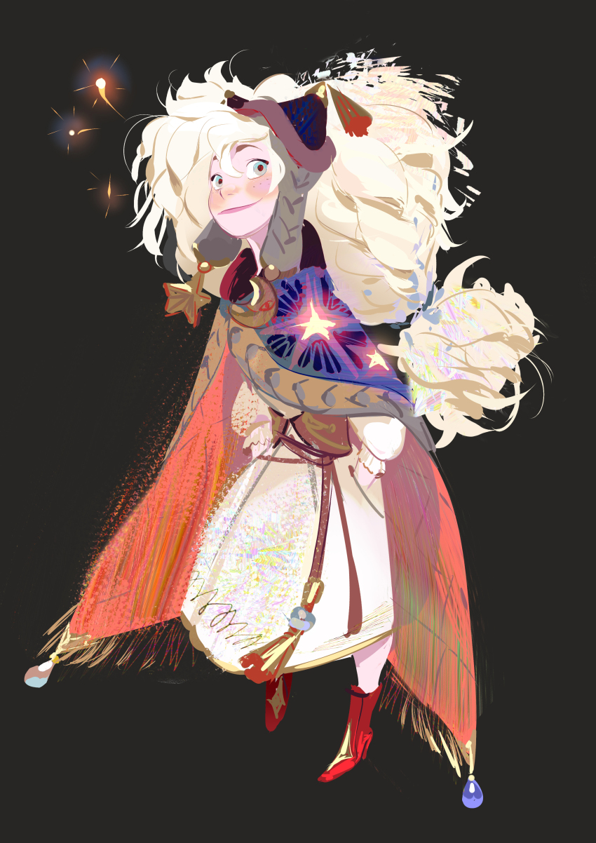 1girl, absurdres, beanie, black_background, blonde_hair, blue_cloak, blue_eyes, blue_hat