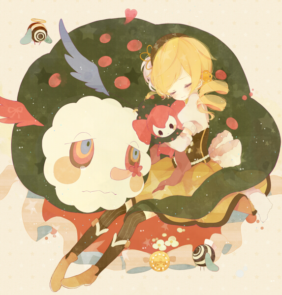 10s, beret, blonde_hair, boots, charlotte_(madoka_magica), corset, detached_sleeves, drill_hair