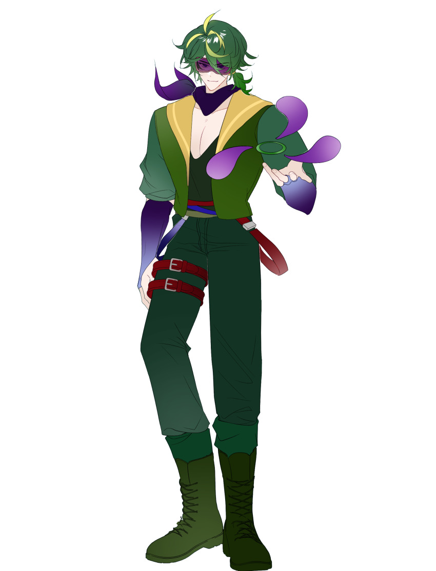 1boy, absurdres, arm_at_side, bandana, bandana_around_neck, belt, boots, bridal_gauntlets